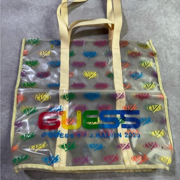 Guess Handbags - J Balvin 2020 Guess Cream Holographic Tote Bag